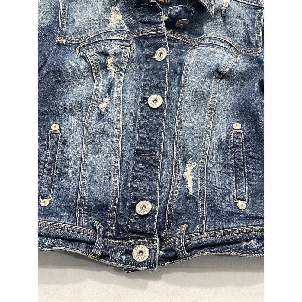 G by Guess Women's Medium Blue Denim Motorcycle Bomber Jacket Pockets - Picture 4 of 13